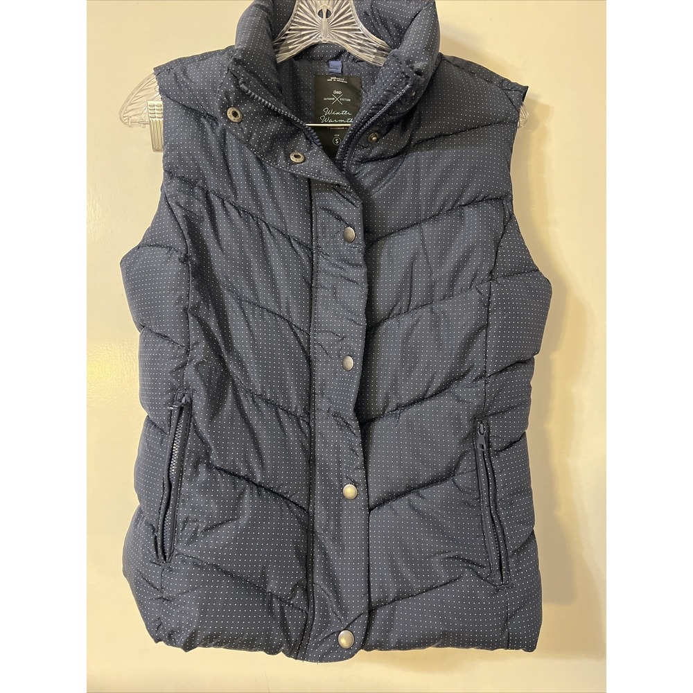Gap Outdoors Edition Winter Warmth Navy Blue Polka Dot Puffer Vest Size Small.